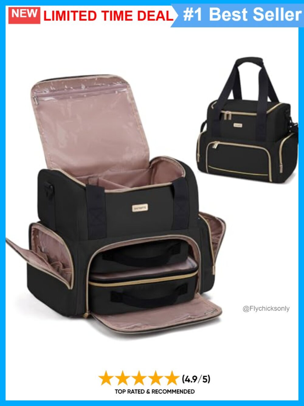 Large Makeup Travel Cosmetic Bag Double Layer Organizer with 2 Removable Cases